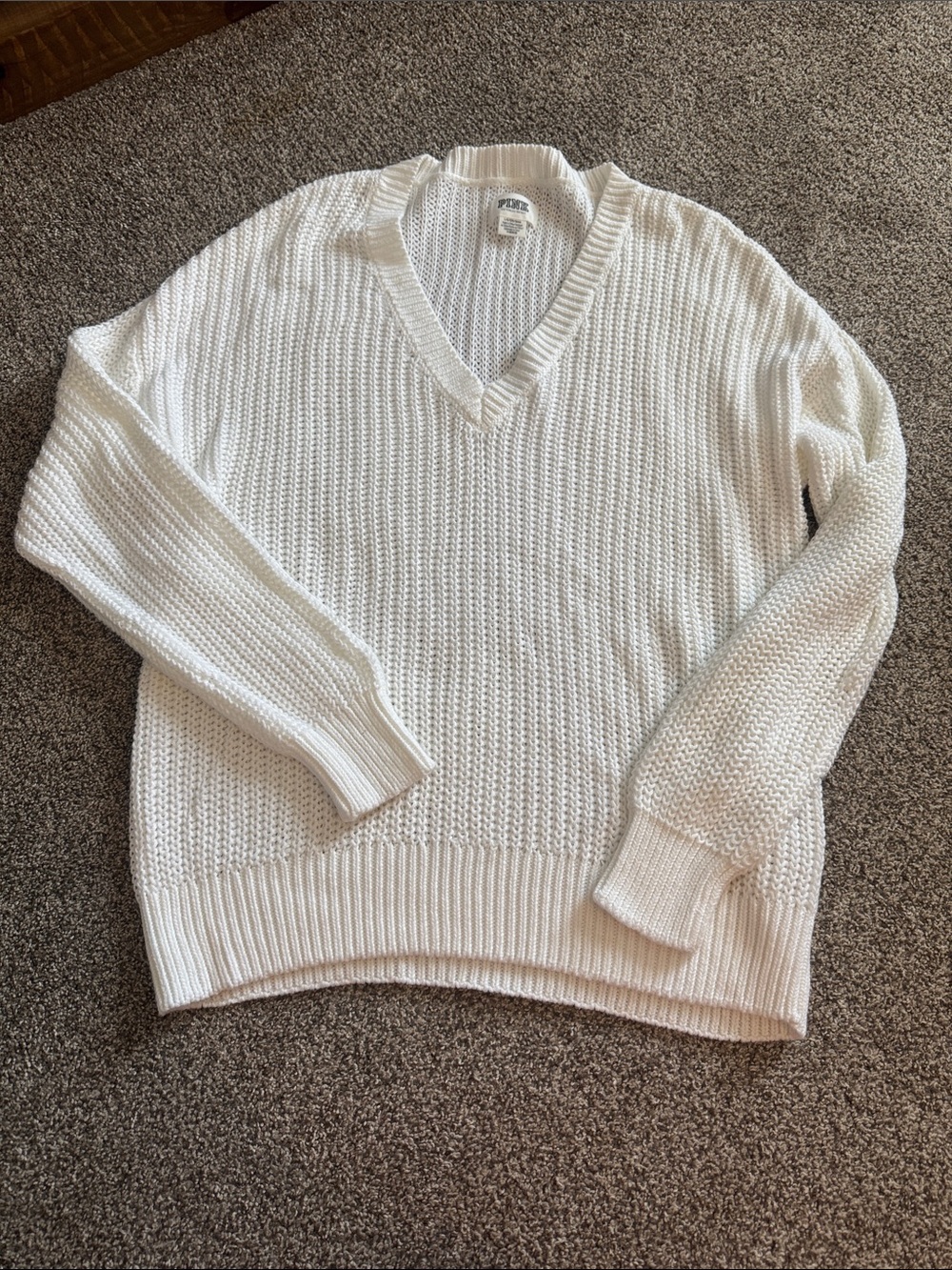 PINK Victoria's Secret Cream V-Neck Chunky Knit Sweater